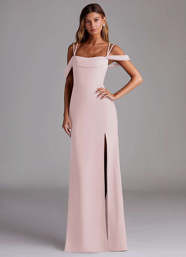 Azazie Callan Robes Demoiselle d'honneur Robe Sirène Convertible en Mousseline de soie Plissée Rose Pâle image1