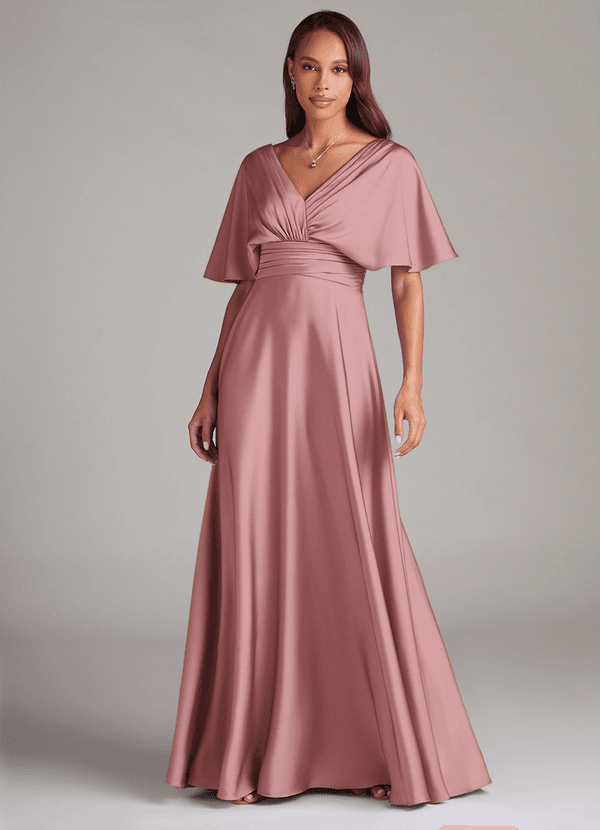 Azazie Pamela Bridesmaid Dresses Dusty Rose A-Line Pleated Stretch Satin Dress image1