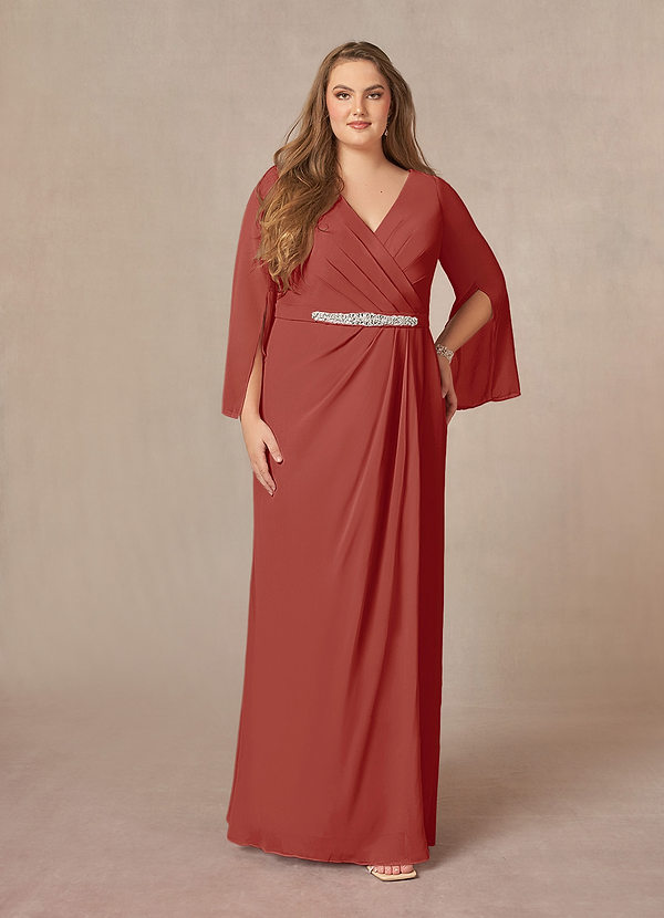 Azazie Belinda Mother of the Brides Dresses Terracotta A-Line V-Neck Pleated Chiffon Dress image1