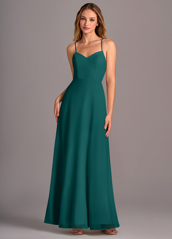 Azazie Mei Vestidos Dama de Honor Vestido de Pavo Real de Gasa de Corte en A image1