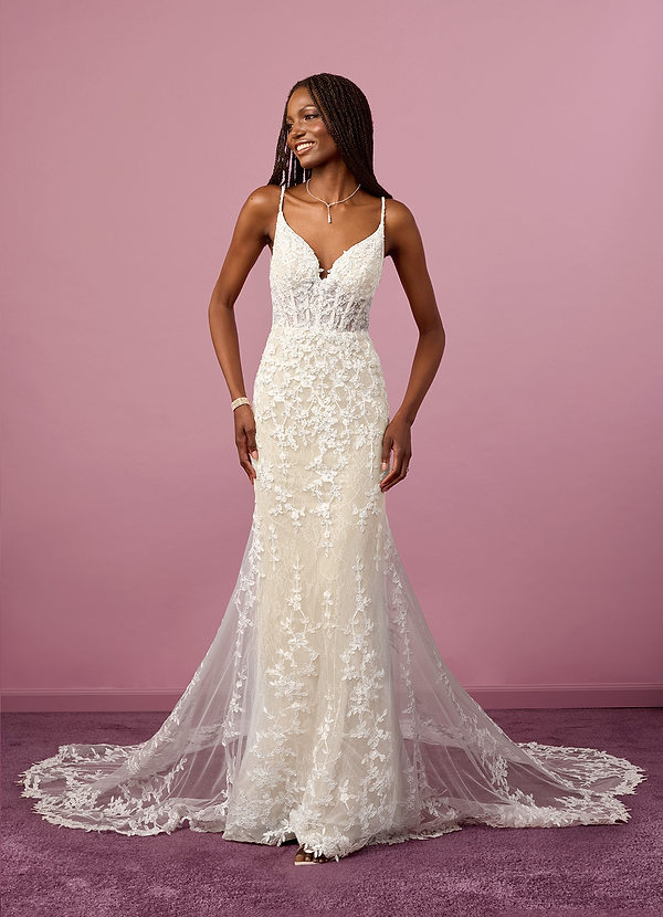 Barbie ♥ Azazie Wedding Dresses Diamond White Champagne Mermaid Sequins Tulle Dress image1