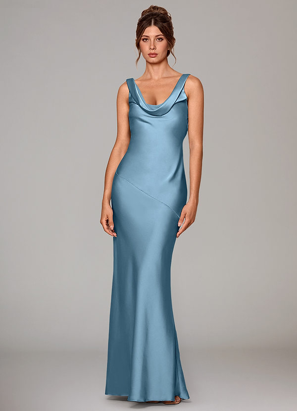 Azazie Rylina Bridesmaid Dresses Steel Blue Mermaid Stretch Satin Dress image1