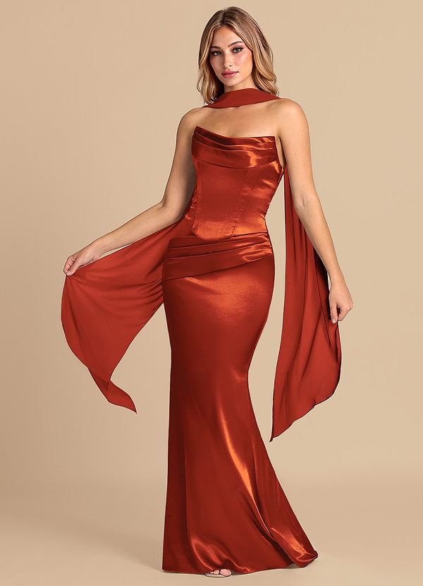 Azazie Sorrel Bridesmaid Dresses Paprika Mermaid Corset Metallic Satin Convertible Dress image1
