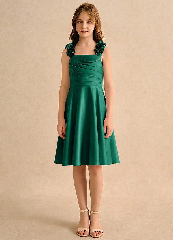 Azazie Resa Girls Formal Vestidos de Niña de Flores Vestido de Esmeralda de Satin Mate de Corte en A con Plisado image1