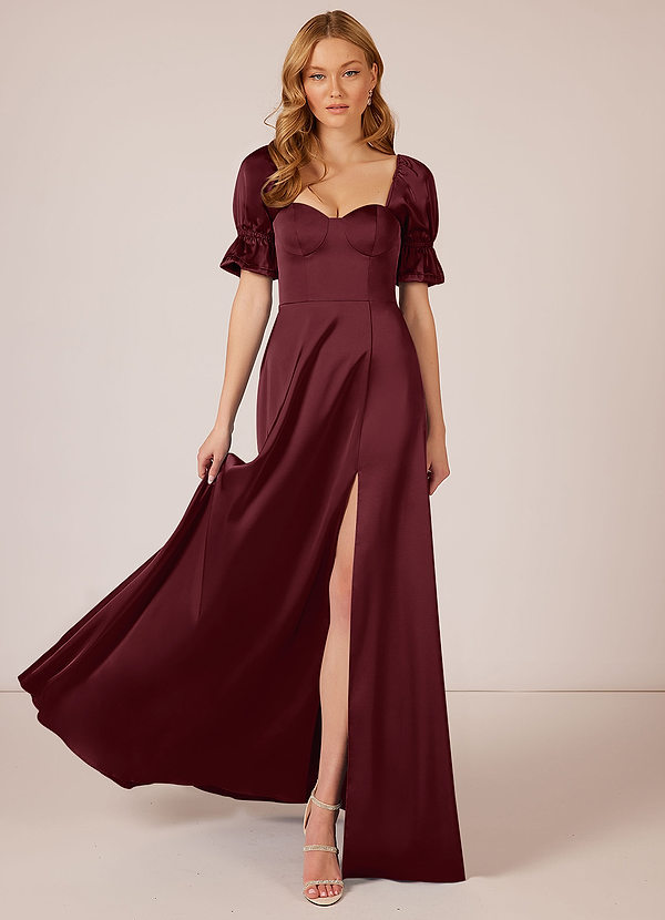 Azazie Harlie Bridesmaid Dresses A-Line Sweetheart Neckline Stretch Satin Floor-Length Dress image1