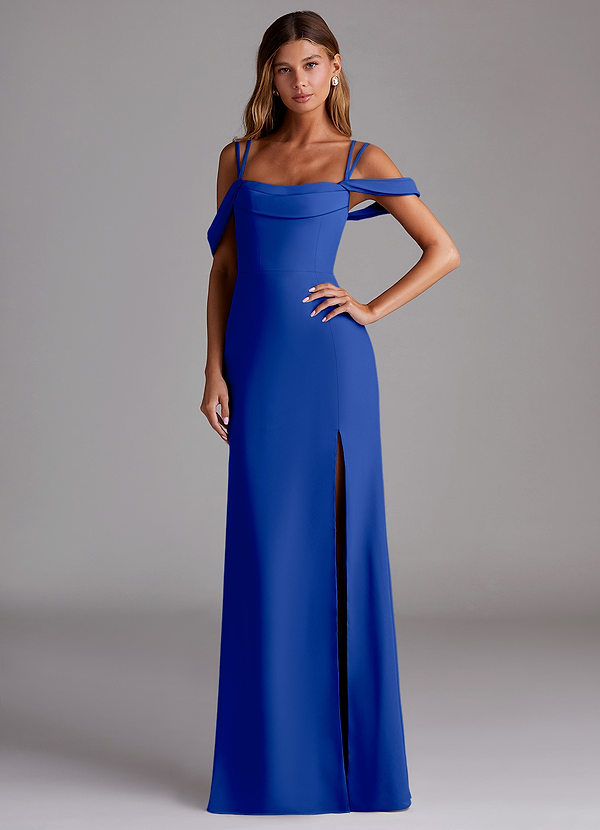 Azazie Callan Bridesmaid Dresses Royal Blue Mermaid Pleated Chiffon Convertible Dress image1