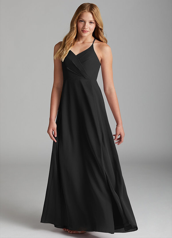 Azazie Davis Junior Black A-Line Chiffon Dress image1