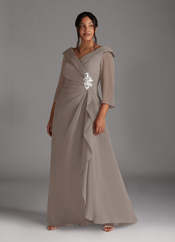 Azazie Jaycee Robe Mère de la Mariée & du Marié Robe Trapèze en Mousseline de soie Taupe image1
