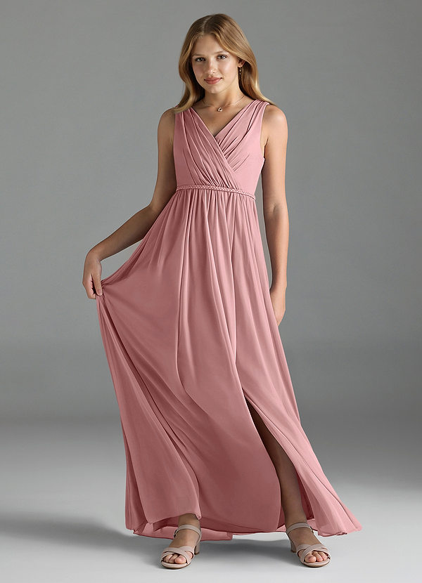 Azazie Tanicia Junior A-Linie Gittergewebe Kleid Altrosa image1