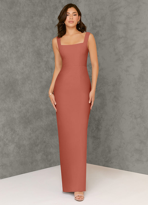 Azazie Flori Bridesmaid Dresses Clay Sheath Square Neckline Chiffon Dress image1