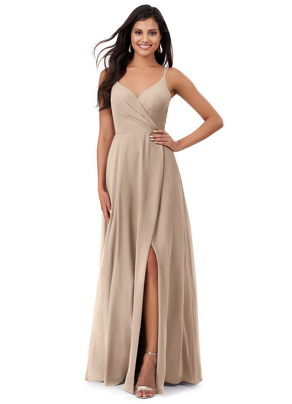 Azazie Lennon Bridesmaid Dresses Taupe A-Line Lace Chiffon Dress image1
