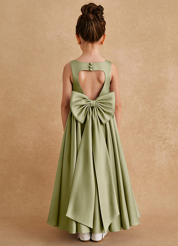 Azazie Bettie Flower Girl Dresses Moss Green A-Line Bow Matte Satin Dress image1