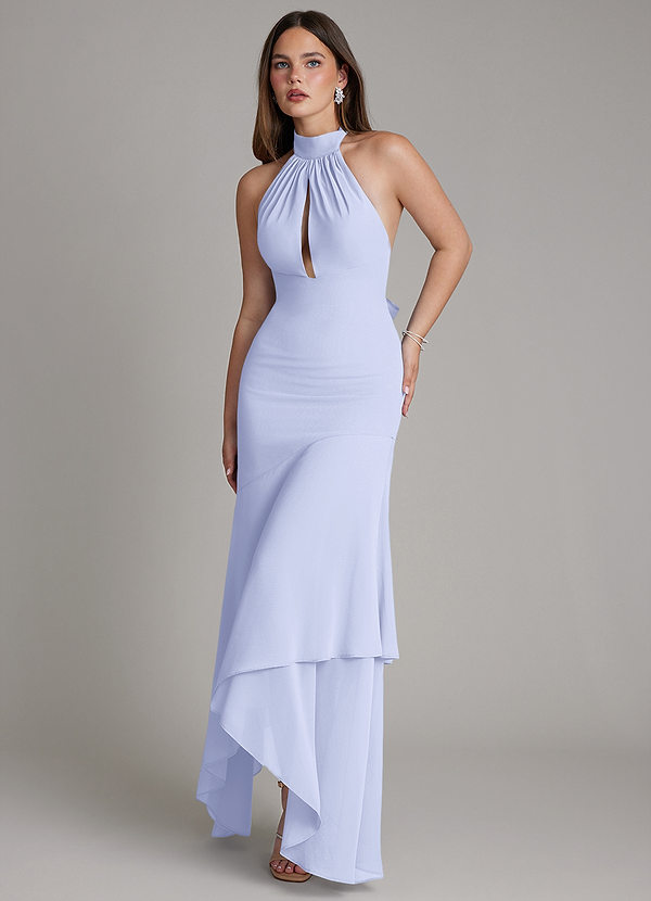 Azazie Magda Bruidsmeisjes Jurken Jurk van Chiffon met Zeemeermin Hoge Kraag Lavendel image1