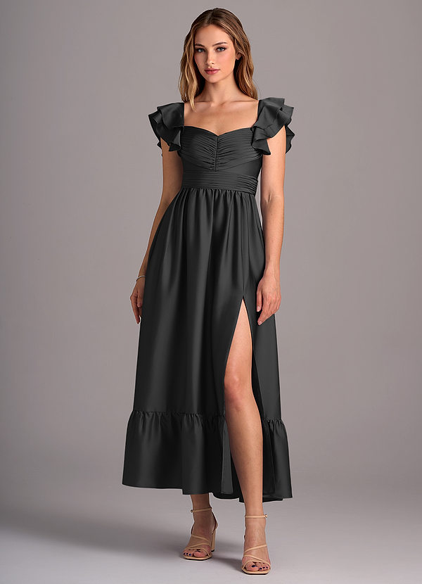 Azazie Anaya Bridesmaid Dresses Black A-Line Sweetheart Neckline Stretch Satin Convertible Dress image1
