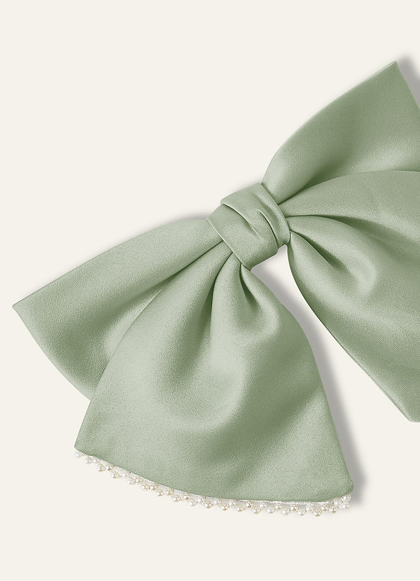 front Matching Color Satin Pearl Bow Hair Clip