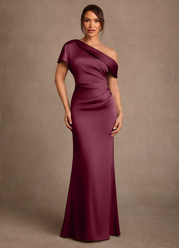 Azazie Rutha Mother of the Brides Dresses Mulberry Sheath One Shoulder Stretch Satin Dress image1