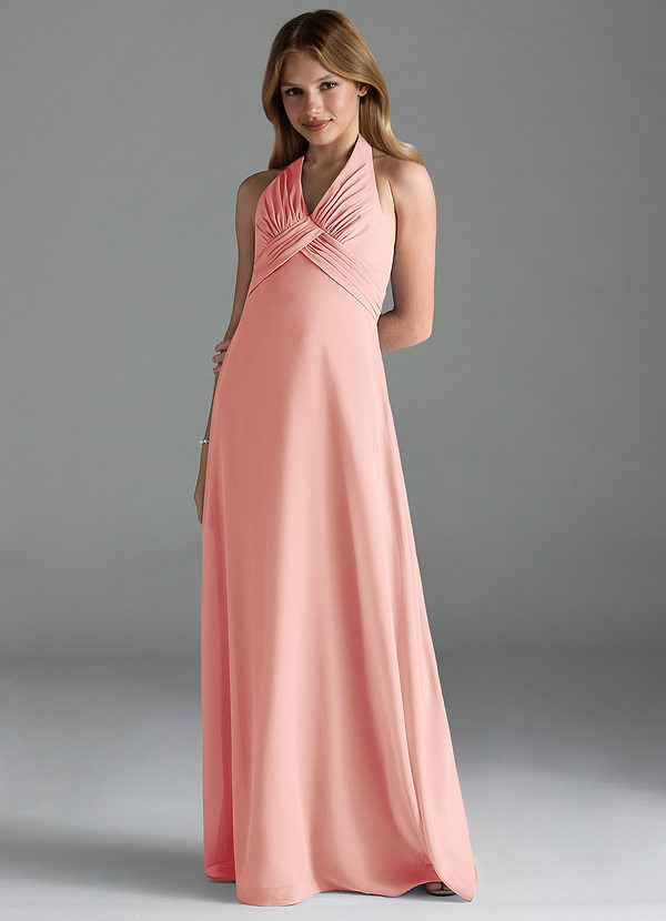 Azazie Tessie Junior A-Linie Plissee Chiffon Kleid Rosettenrosa image1