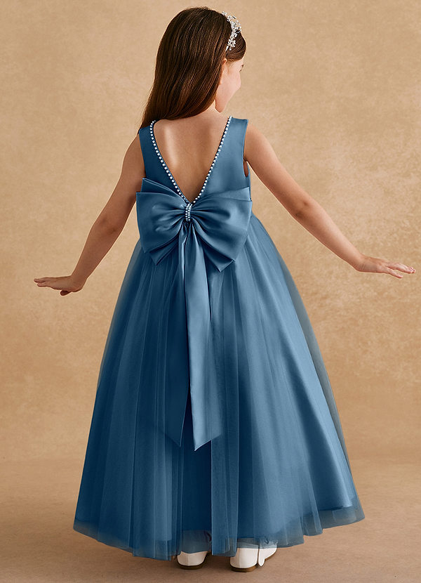 Azazie Cookie Blumenkinder Kleider A-Linie Schleifen Tüll Kleid Bermudablau image1