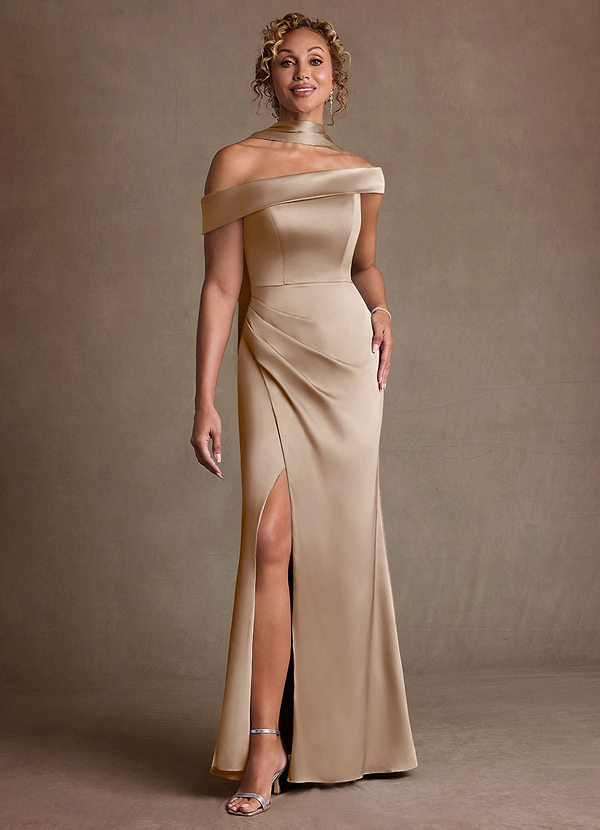 Azazie Kamala Suknie dla Matki Panny Młodej Osłona Jedno ramię Satyna elastyczna Długość podłogi Sukienka image1