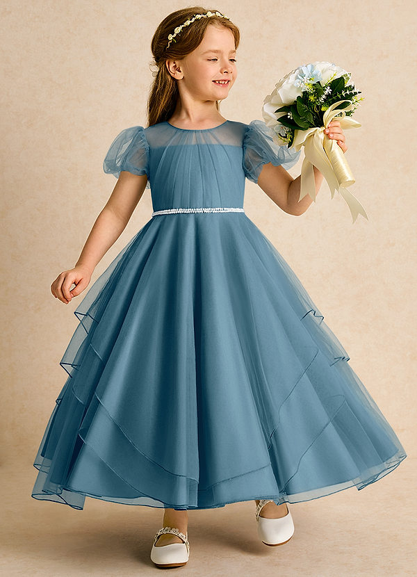 Azazie Duckie Abiti da Ragazza di Fiori Abito Principessa in Tulle Plissettato Bermuda image1