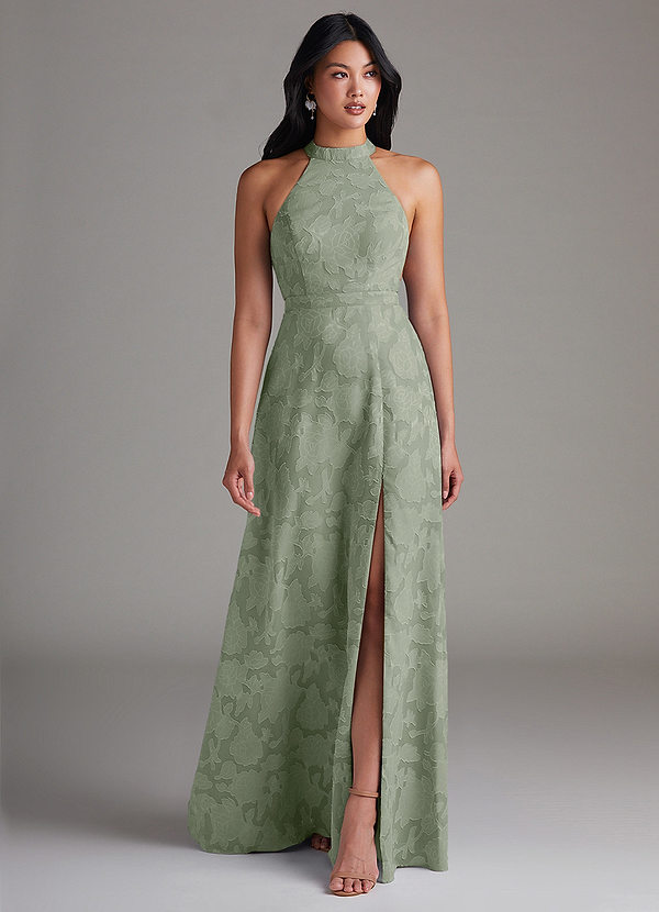 Azazie Clarice Brautjungfernkleider A-Linie Seitliche Cut-Outs Blumen-Burnout Kleid Agave image1
