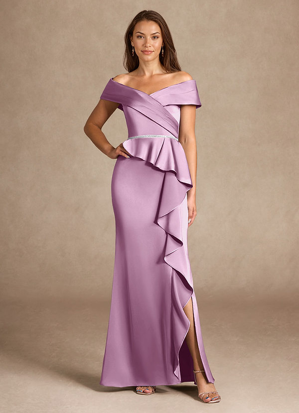 Azazie Dareia Mother of the Brides Dresses Wisteria Mermaid Off the Shoulder Stretch Satin Dress image1
