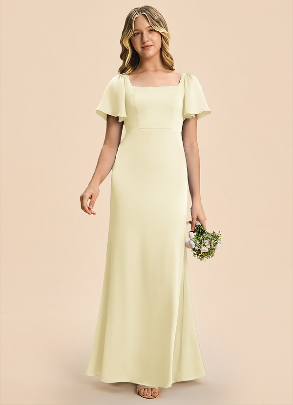 Azazie Chace Junior Lemon Sorbet Sheath Stretch Satin Dress image1
