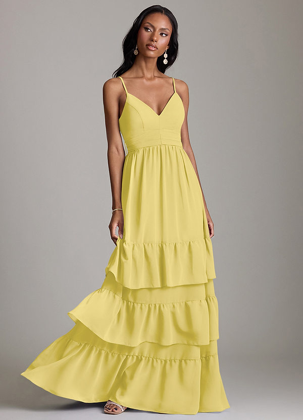 Azazie Nathalia Vestidos Dama de Honor Vestido de Canario de Gasa de Corte en A con Volante image1