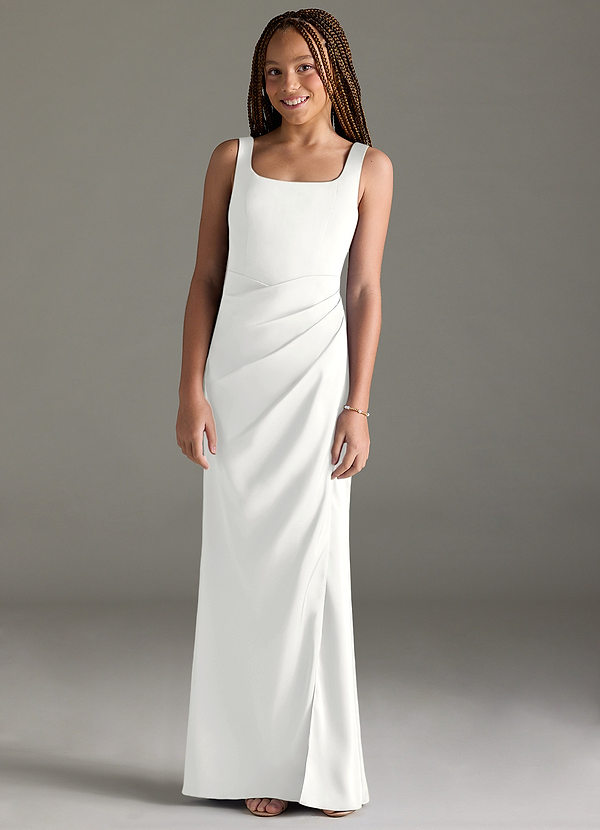 Azazie Mero Junior Robe Sirène en Satin extensible Plissée Blanc image1