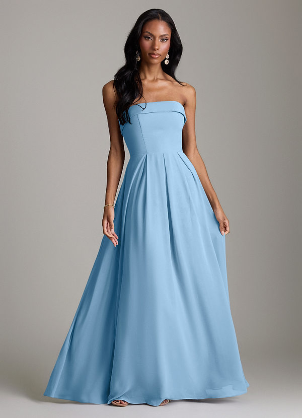 Azazie Lucienne Vestidos Dama de Honor Vestido de Azul Acero de Gasa de Corte en A Convertible con Sin tirantes image1