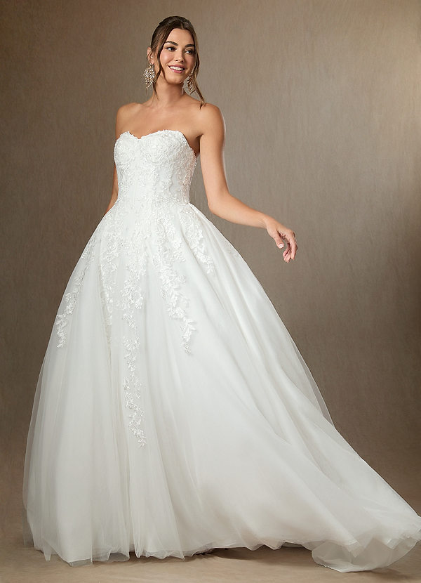 Azazie Sonnet Robe de Mariée Robe Princesse en Dentelle Sans bretelle Blanc De Diamant image1