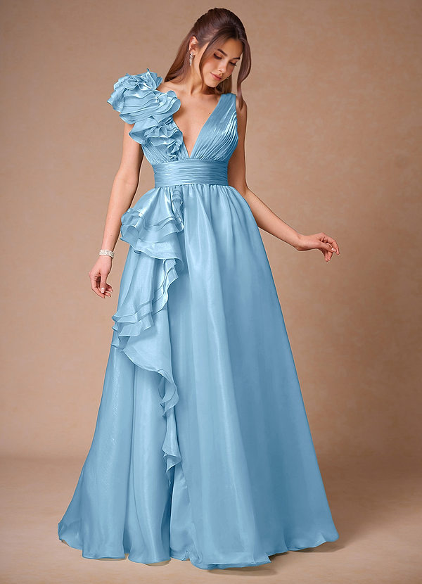 Vespera Mint Blauw Jurk met ruches image1