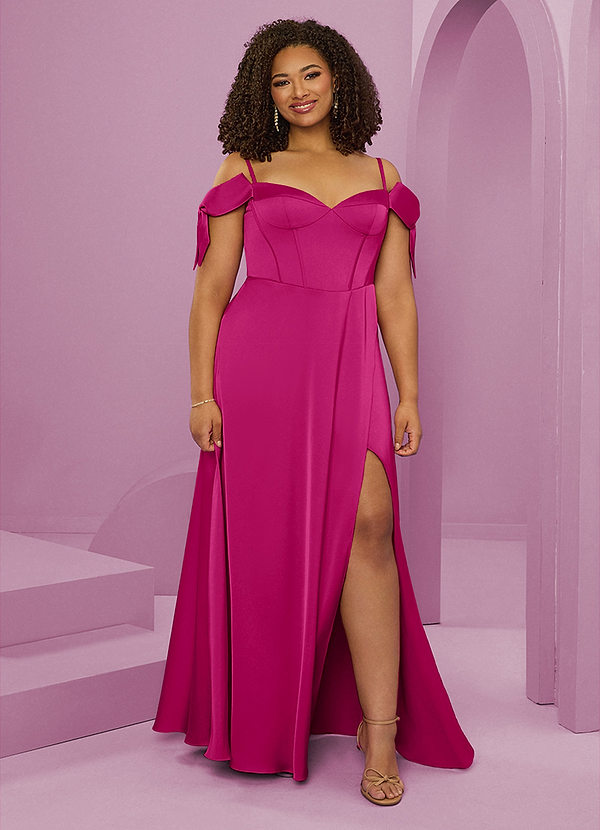 Barbie ♥ Azazie Vestidos Dama de Honor Vestido de Barbie Rosa de Satén Elástico de Corte en A con Vestidos sin tirantes image1