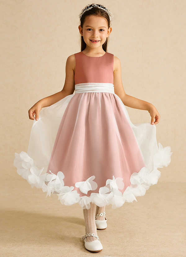 Azazie Stardust Blumenkinder Kleider A-Linie ärmellos Organza Kleid Mai Tai image1