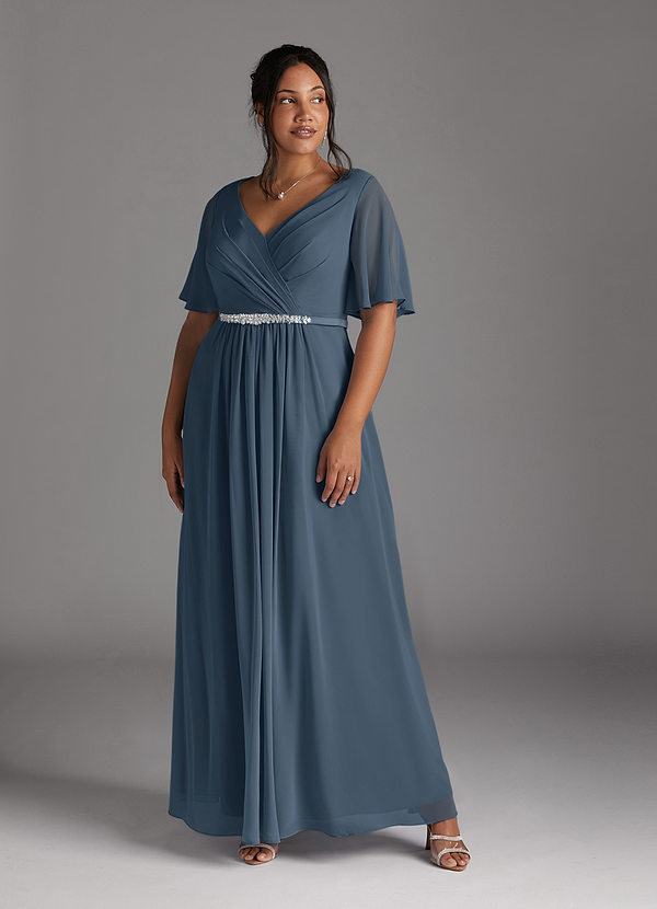 Azazie Tricia Mother of the Brides Dresses Neptune A-Line V-Neck Pleated Chiffon Dress image1