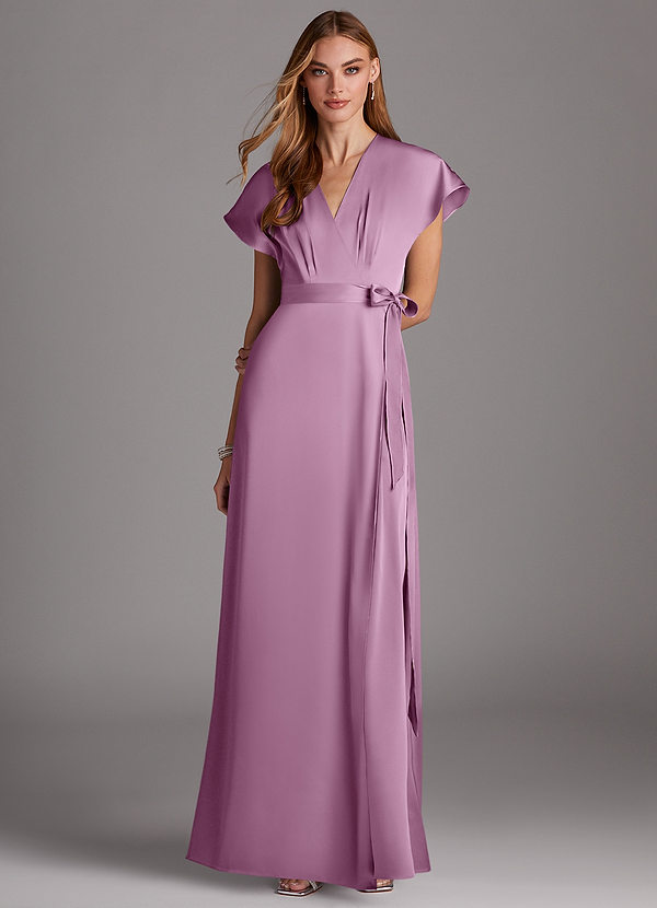 Azazie Nico Bridesmaid Dresses Wisteria A-Line V-Neck Stretch Satin Dress image1