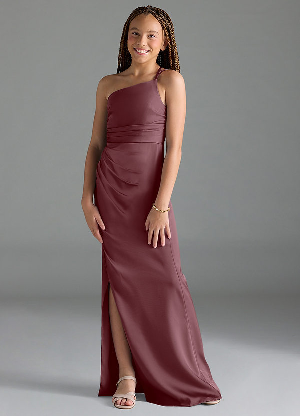 Azazie Eren Junior Vestido de Sangrado de Satén Elástico de Recto con Plisado image1