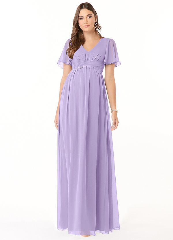 Azazie Verna Maternity Bridesmaid Dresses A-Line V-Neck Ruched Chiffon Floor-Length Dress image1