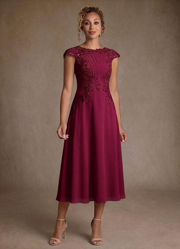 Crista Mother of the Brides Dresses Burgundy A-Line Lace Chiffon Dress image1