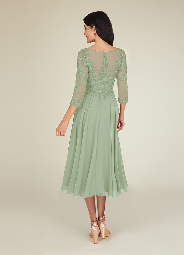 Cicinia Dusty Sage Mother Of The Bride Dress Long Crepe A-line Tea Length 3/4 Sleeves