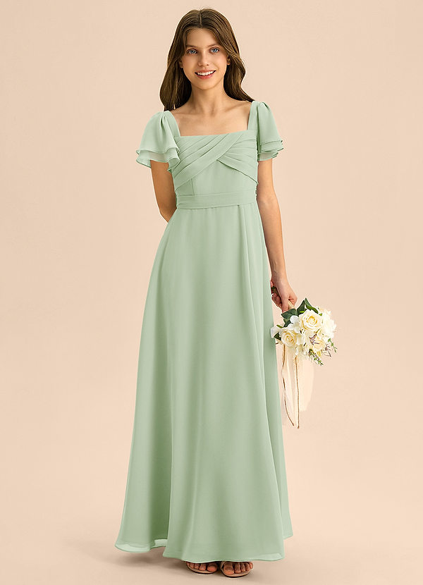 Azazie Azey Junior Dusty Sage A-Line Ruched Chiffon Dress image1