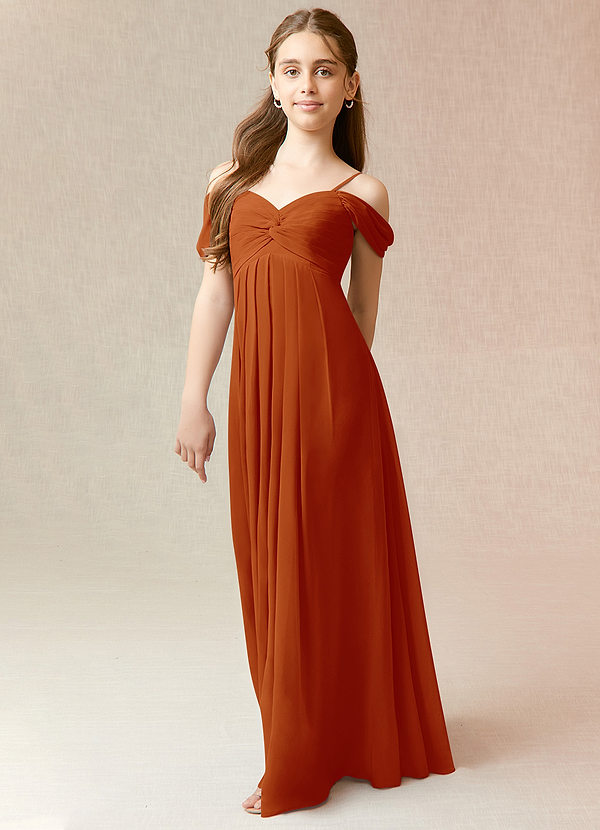 Azazie Kaitlynn Junior Paprika A-Line Off the Shoulder Chiffon Dress image1