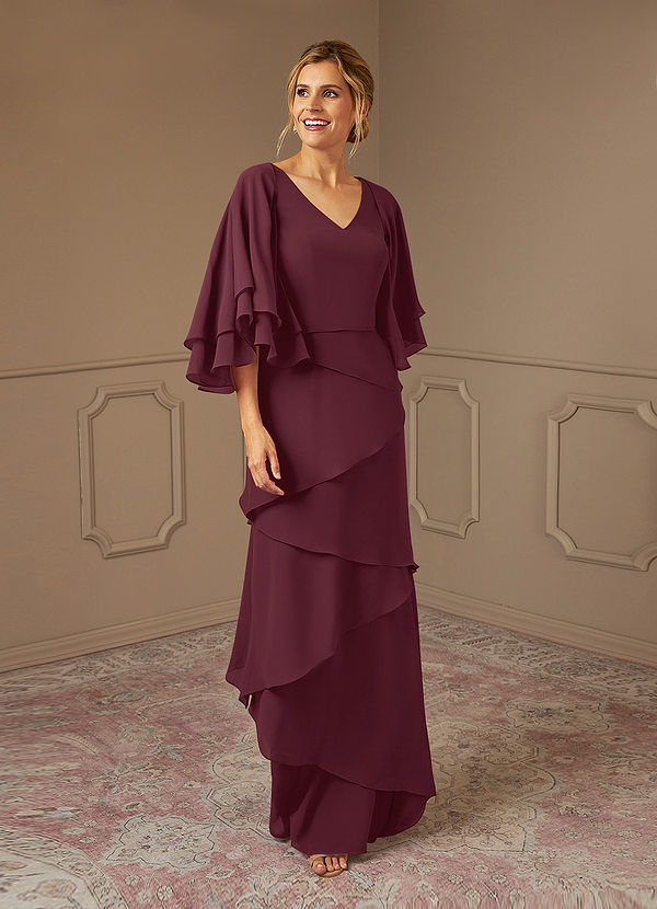 Azazie OHara Vestidos de Madre de la Novia Vestido de Cabernet de Gasa de Corte En A con Cuello en V image1