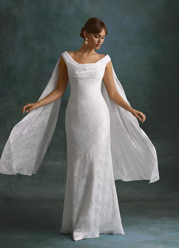 Azazie Georgina Wedding Dresses Diamond White Sheath Floral Burnout Dress image1