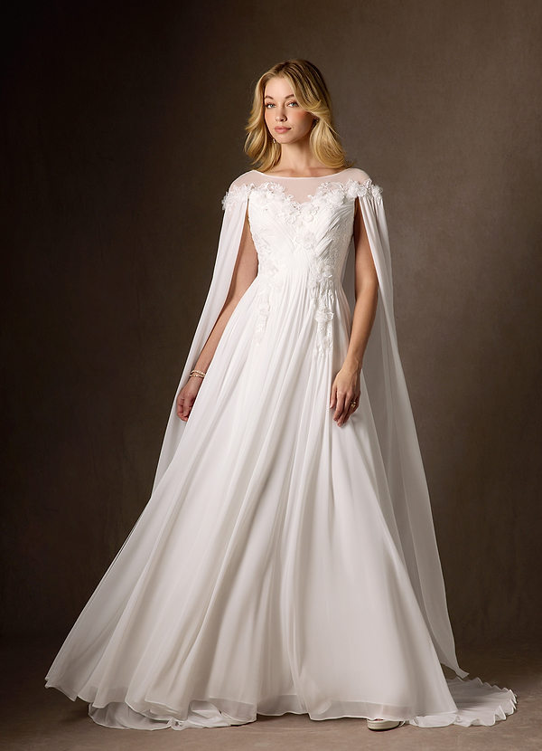 Azazie Linnea Wedding Dresses Diamond White A-Line Scoop Chiffon Dress image1