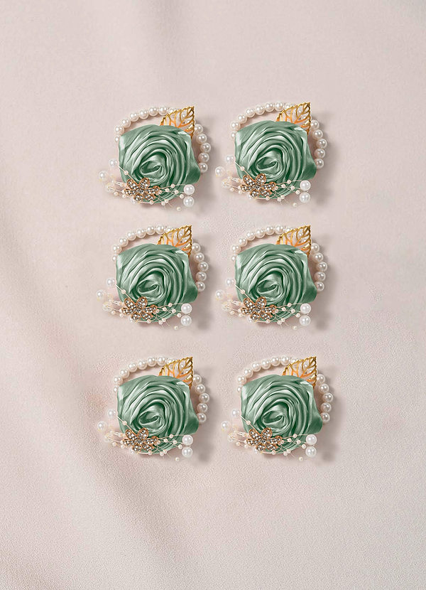 front 6PC Matching Color Bridesmaids Wrist Corsage with Pearl Bracelet