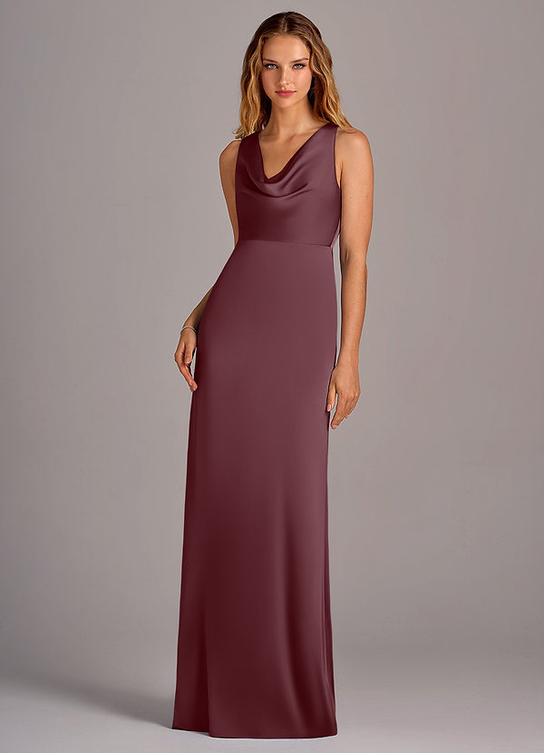 Azazie Wrenlee Bridesmaid Dresses Sangria A-Line Stretch Satin Dress image1