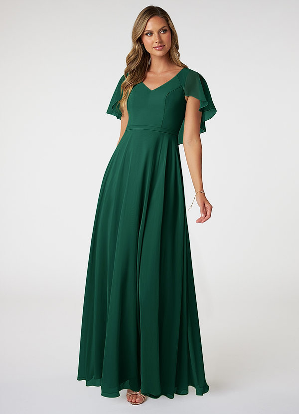 Azazie Jamie Bridesmaid Dresses Emerald A-Line Chiffon Dress image1