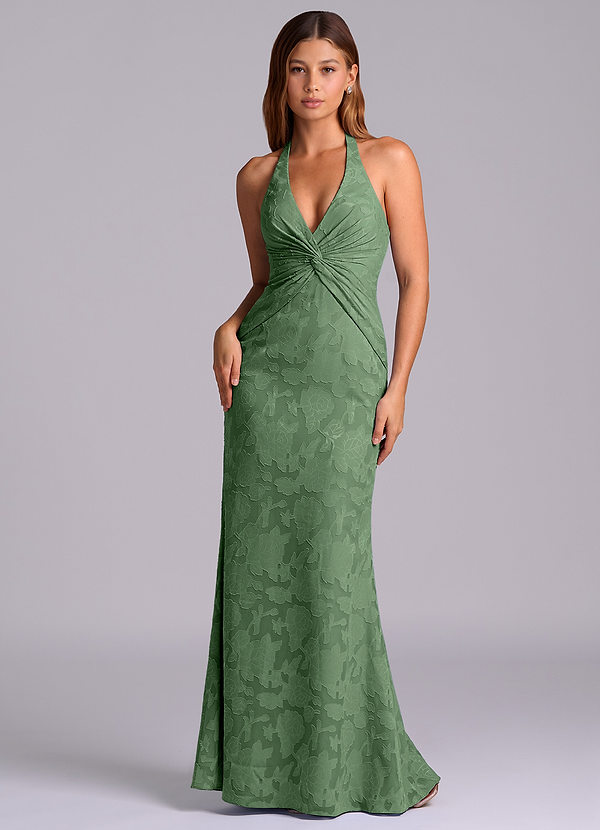 Azazie Valerie Abiti da Damigella Abito Sirena in Burnout Floreale Plissettato Eucalipto image1