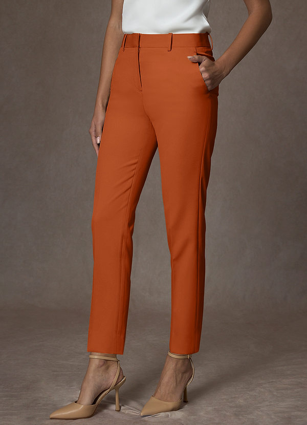 front Whitney Burnt Orange Structured Stretch Full Length Dress Pants